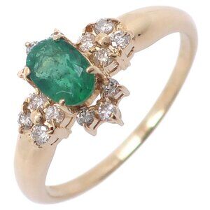 Ring green K18 yellow gold/Emerald/diamond #6.8(US Size) 2.7g Women